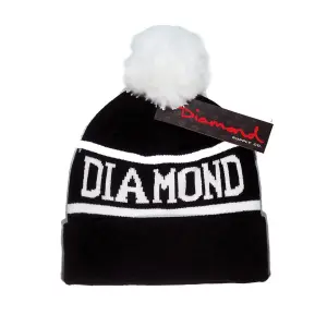 Шапка Diamond чёрная с белым помпоном