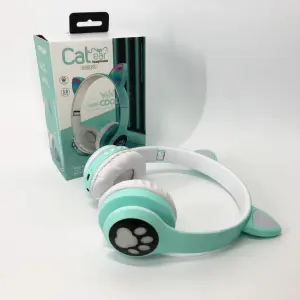Беспроводные наушники с кошачьими ушками и RGB подсветкой Cat VZV 23M. Цвет: зеленый